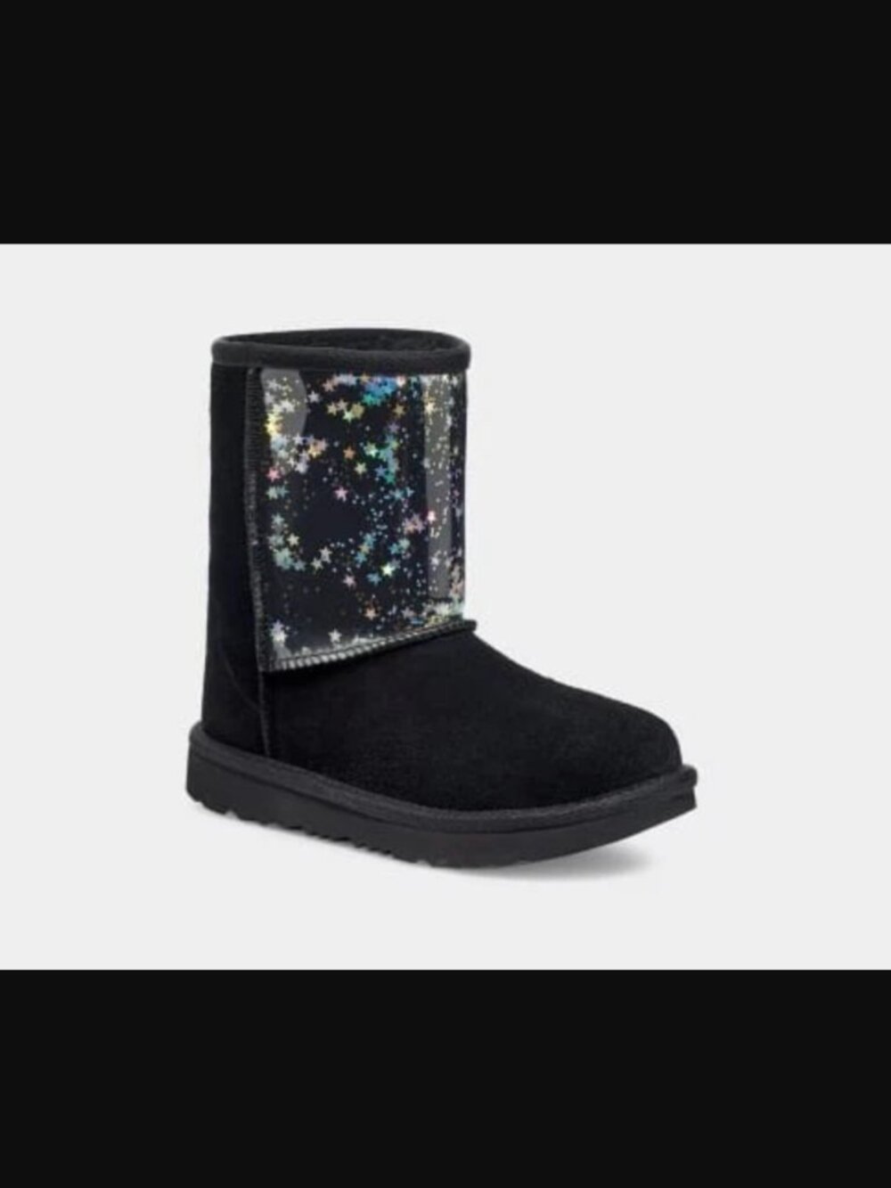 UGG Girls Classic II Clear Glitter Black Star Winter Boots Size 11 Toddler